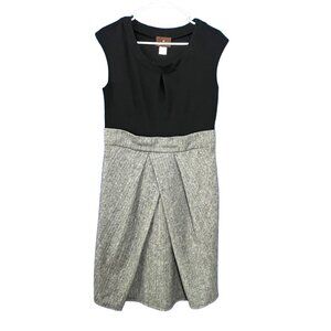 Prairie New York Black Gray Pleated Wool Herringbone Dress Sleeveless Size LARG
